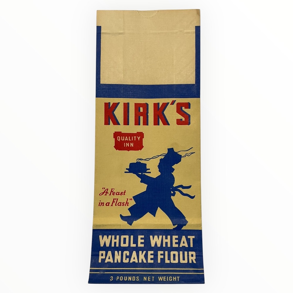 Vintage Kirks Quality Inn‎ Whole Wheat Pancake Flour Bag 3 lb Paper Sack